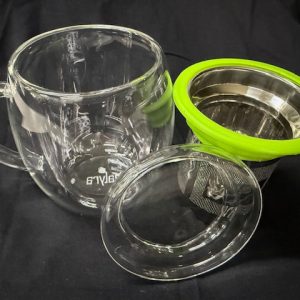 Glass tea mug with stainless steel infuser 13.5